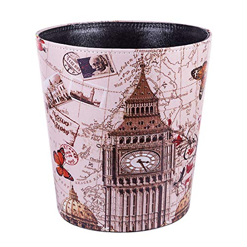 HMANE 10L/2.64 Gallon PU Leather Trash Can Decorative Waterproof Wastebasket Paper Basket Garbage Bin for Home Office Bathroom