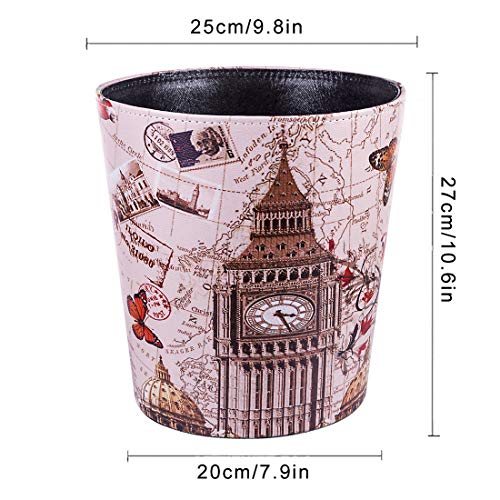 HMANE 10L/2.64 Gallon PU Leather Trash Can Decorative Waterproof Wastebasket Paper Basket Garbage Bin for Home Office Bathroom