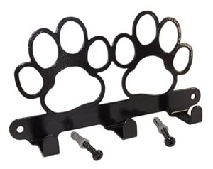 double dog paw leash hook. solid steel. handmade in usa. gloss black finish. screws included.