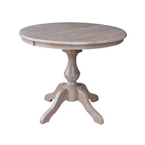 international concepts 36" round top pedestal table with 12" leaf-28.9" h-dining height, washed gray taupe