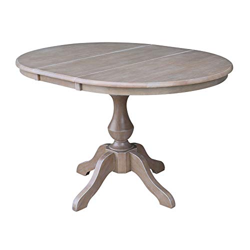 International Concepts 36" Round Top Pedestal Table with 12" Leaf-28.9" H-Dining Height, Washed Gray Taupe