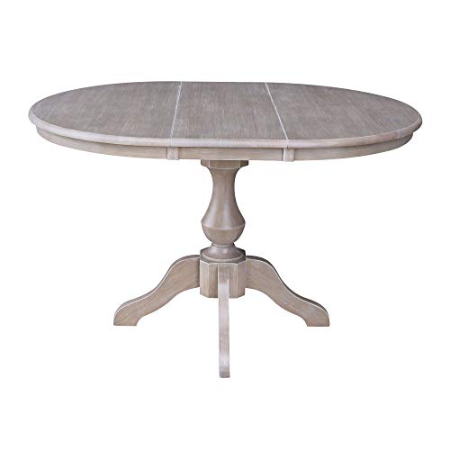 International Concepts 36" Round Top Pedestal Table with 12" Leaf-28.9" H-Dining Height, Washed Gray Taupe