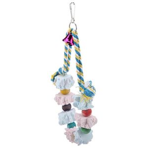 Bird Chew Toy, Colorful Mineral Stone Molar Toy with Bell Pet Birds Beak Grinding Swing for Macaw African Grey Amazon Cockatoo Budgie Parakeet Cockatiel Lovebird