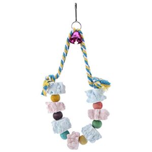 Bird Chew Toy, Colorful Mineral Stone Molar Toy with Bell Pet Birds Beak Grinding Swing for Macaw African Grey Amazon Cockatoo Budgie Parakeet Cockatiel Lovebird