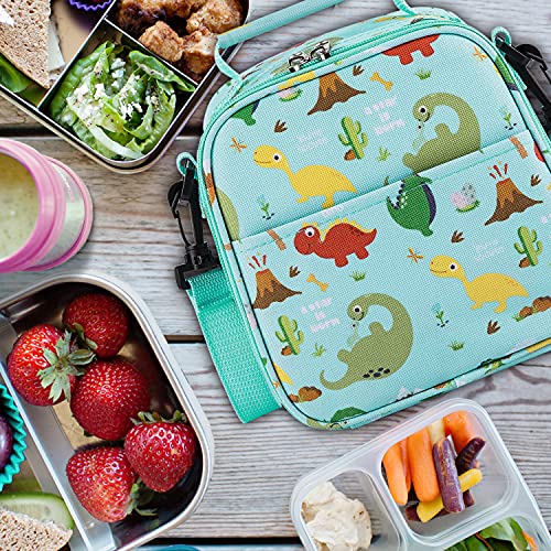 Flexzion Insulated Lunch Box for Kids Boys Dinosaur Lunch Box Girl Boy Toddler Daycare Lunch Bag for Kindergarten Pre School Hot and Cold Dino Lunch Case Kids Lunch Box with Water Bottle Holder