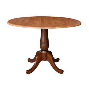 ic international concepts 42" round dual drop leaf pedestal table-29.5" h dining table, cinnamon/espresso