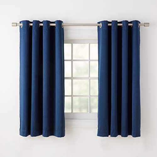 Amazon Basics 99% Room Darkening Theatre Grade Heavyweight Window Panel with Grommets and Thermal Insulated, Noise Reducing Liner - 52" x 54", Navy Blue