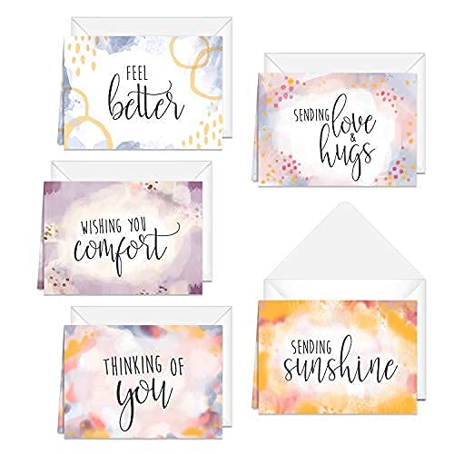 Canopy Street Simple Sentiments Greeting Cards / 25 Encouragement Note Card Pack With White Envelopes / 5 Thoughtful Designs / 5"x 7" Sympathy Thinking Of You Cards