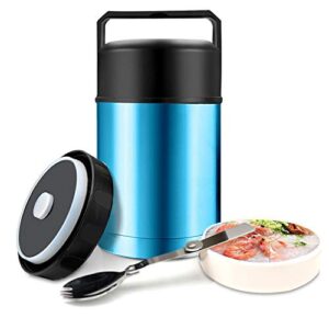 food jar wide mouth for hot food,304 stainless steel leak proof double wall vacuum insulated soup container with handle lid,27 oz bpa free thermos lunch box (blue)