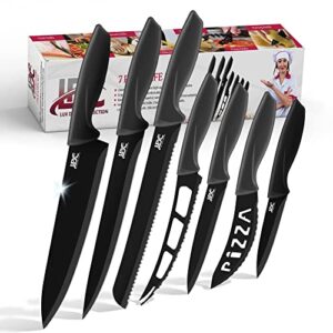 lux decor collection knife set - 7 piece knives set for kitchen | ultra sharp serrated knife | black steak knives set | rust proof and scratch resistant sharp knives| kitchen knife set