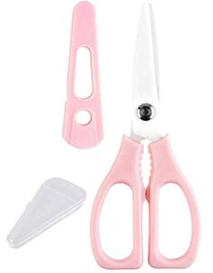 ceramic scissors,healthy baby food scissors with cover portable shears (pink)