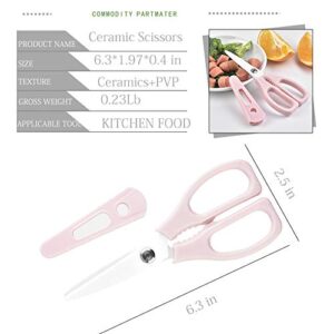 Ceramic Scissors,Healthy Baby Food Scissors with Cover Portable Shears (Pink)