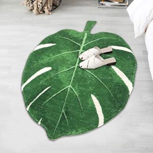 HAOCOO Area Rugs 3’x3.7’ Green Leaves Faux Wool Bath Mat Non-Slip Door Carpet Soft Luxury Microfiber Machine Washable Floor Bathroom Rug for Doormats Tub Shower (3’x3.7’, Leaves)