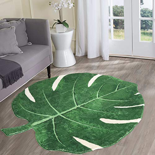 HAOCOO Area Rugs 3’x3.7’ Green Leaves Faux Wool Bath Mat Non-Slip Door Carpet Soft Luxury Microfiber Machine Washable Floor Bathroom Rug for Doormats Tub Shower (3’x3.7’, Leaves)