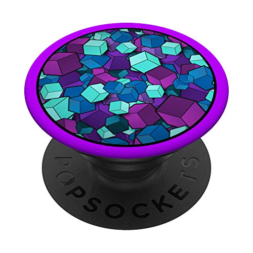 Geometric Cube Shape Blocks Purple Blue Abstract Art Design PopSockets Swappable PopGrip