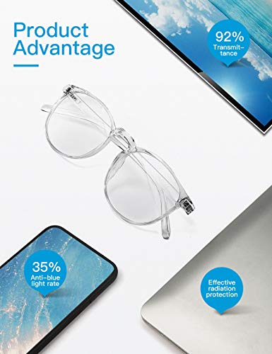 CNLO Blue light blocking Glasses,Computer Glasses,Gaming Glasses,TV Glasses，For UV Protection, Anti Eyestrain,Lightweight Frame Eyewear,Men/Women (Crystal)