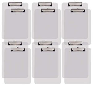 clear plastic clipboards, 12 pack, durable, 12.5 x 9 inch, low profile clip, by better office products, translucent clear, set of 12