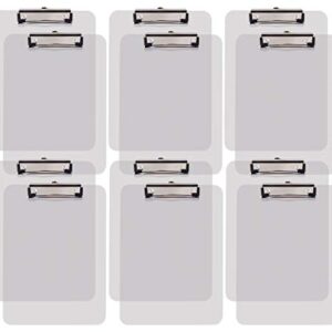 Clear Plastic Clipboards, 12 Pack, Durable, 12.5 x 9 Inch, Low Profile Clip, by Better Office Products, Translucent Clear, Set of 12