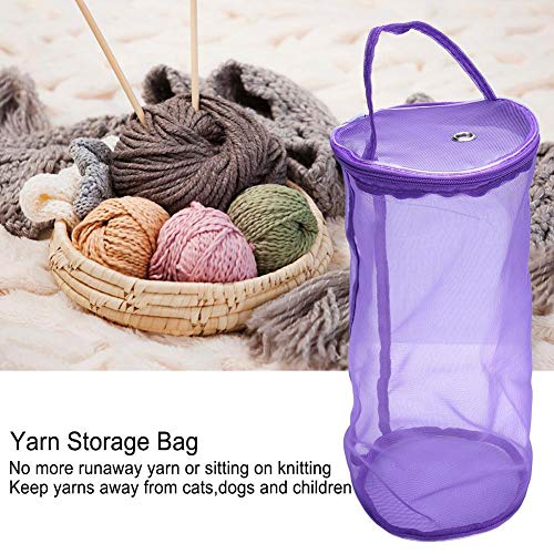 Mesh Bag Yarn Knitting Bags Holder Storage Organizer with High Capacity for Crochet Hooks Knitting Needles Project Supplies(L-Purple)