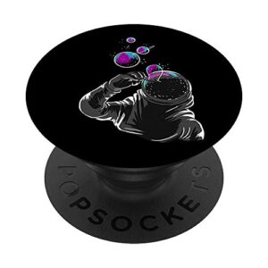 astronaut blowing bubbles on space cute galaxy spaceman gift popsockets popgrip: swappable grip for phones & tablets