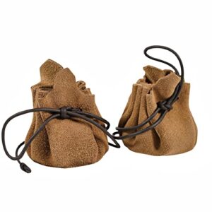 mythrojan suede drawstring pouches larp suede medieval trinket bag set of 2 brown