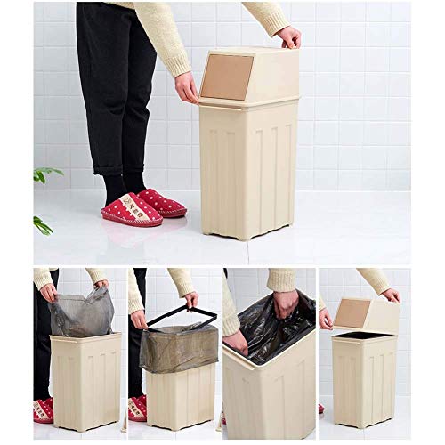 XFENG Plastic Waste Bin Large-Capacity Trash Can with Press Lid 30 Liters Garbage Bin On Wheels Rubbish Recycling for Kitchen, Living Room, Outdoor, Garden (Color : Coffee)
