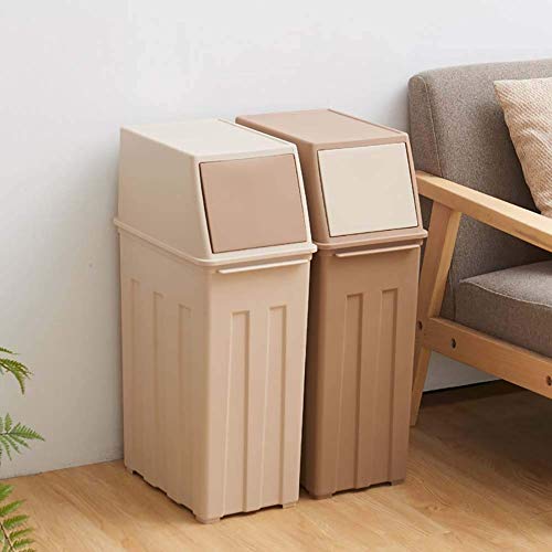 XFENG Plastic Waste Bin Large-Capacity Trash Can with Press Lid 30 Liters Garbage Bin On Wheels Rubbish Recycling for Kitchen, Living Room, Outdoor, Garden (Color : Coffee)