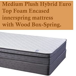 NUTAN 10-Inch Plush Foam Encased Hybrid Eurotop Innerspring Mattress and 4" Wood Low Profile Boxspring/Foundation Set, Twin