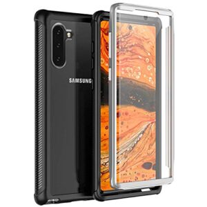 nineasy samsung galaxy note 10 case, 360° full body protective built in screen protector support wireless charging,heavy duty dropproof case for samsung note 10 6.3inch (black/clear)