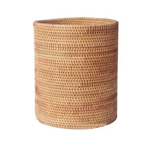 vecance upscale handwoven woven rattan round waste basket paper wastebaskets storage basket rubbish bin for your home office (20x20cm)