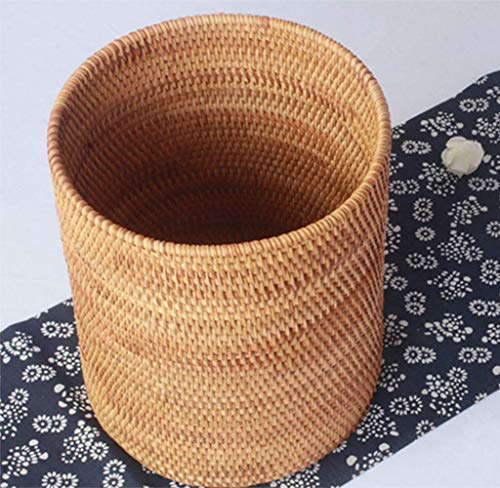 VECANCE Upscale Handwoven Woven Rattan Round Waste Basket Paper Wastebaskets Storage Basket Rubbish Bin for Your Home Office (20x20CM)