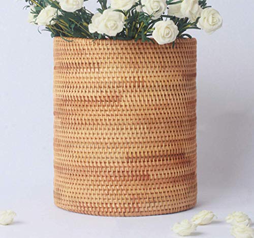 VECANCE Upscale Handwoven Woven Rattan Round Waste Basket Paper Wastebaskets Storage Basket Rubbish Bin for Your Home Office (20x20CM)