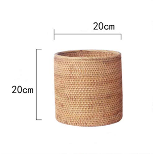 VECANCE Upscale Handwoven Woven Rattan Round Waste Basket Paper Wastebaskets Storage Basket Rubbish Bin for Your Home Office (20x20CM)