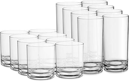 Le'raze Collins Glasses Elegant Acrylic Drinking Glasses [Set of 16] Attractive Clear Plastic Tumblers - Unbreakable Drinkware Set Ideal for Indoor and Outdoor - Kid Friendly