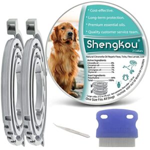 flea and tick collar for large dogs - natural prevention, control, and treatment with waterproof and safe ingredients - includes free comb and 2-pack (27.5 inches)