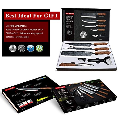 6 Pieces Professional Kitchen Knives Set With Giftbox, High Carbon Stainless Steel Forged Kitchen Knife Set, Sharp Chef Knife Set For Chef Cooking Paring Cutting Slicing (High Carbon Black)