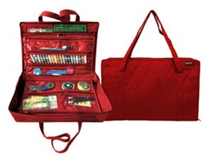 yazzii carry all organizer tote – ultimate craft storage bag with 20 pockets for quilting supplies, sewing notions, embroidery & more - red