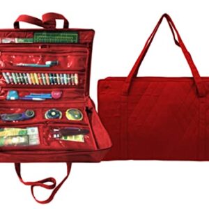 Yazzii Carry All Organizer Tote – Ultimate Craft Storage Bag with 20 pockets for Quilting Supplies, Sewing Notions, Embroidery & More - Red