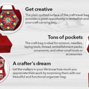 Yazzii Carry All Organizer Tote – Ultimate Craft Storage Bag with 20 pockets for Quilting Supplies, Sewing Notions, Embroidery & More - Red