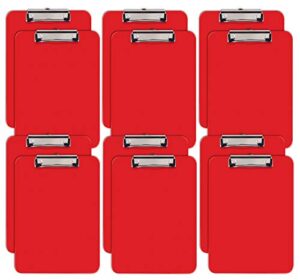 red plastic clipboards, 12 pack, durable, 12.5 x 9 inch, low profile clip, by better office products, red, set of 12