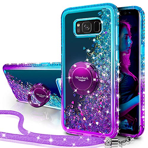 Silverback Galaxy S8 Plus Case, Moving Liquid Holographic Sparkle Glitter Case with Kickstand, Bling Diamond Rhinestone Bumper W/Ring Stand Slim Samsung Galaxy S8 Plus Case for Girls Women -Purple