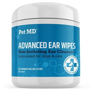 pet md cat and dog ear cleaner wipes - advanced otic veterinary ear cleaner formula - dog ear infection treatment helps alleviate ear infections - 100 alcohol free ear wipes with soothing aloe vera