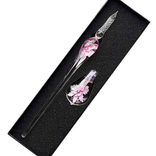 SIPLIV Crystal Glass Intarsia Dip Pen Fountain Pen Kit Vintage Calligraphy Signatures Pen, Pink