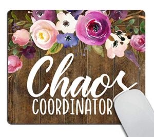 smooffly office desk accessories, chaos coordinator quotes vintage watercolor floral mouse pad, office decor for women, office gifts, desk decor