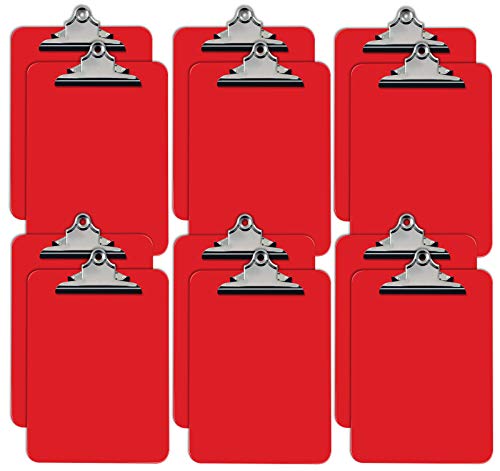 Red Plastic Clipboards, 12 Pack, Durable, 12.5 x 9 Inch, Standard Metal Clip, by Better Office Products, Red, Set of 12