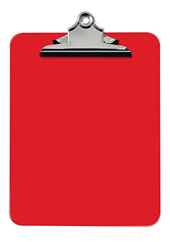 Red Plastic Clipboards, 12 Pack, Durable, 12.5 x 9 Inch, Standard Metal Clip, by Better Office Products, Red, Set of 12