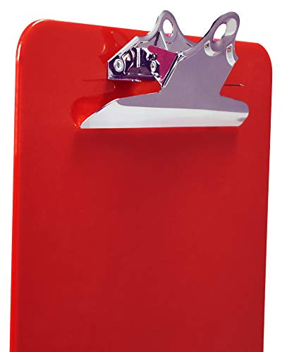 Red Plastic Clipboards, 12 Pack, Durable, 12.5 x 9 Inch, Standard Metal Clip, by Better Office Products, Red, Set of 12