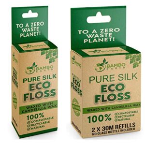 Biodegradable Mint Dental Tooth Lace Floss - 2X Refillable Flossers - 100% Organic Natural and Compostable Teeth Silk Spool - Waxed with Candelilla Wax & Eco-Friendly Zero Waste Packaging