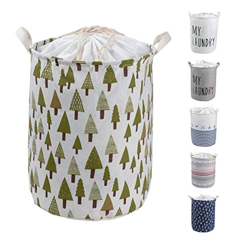 HeyToo 17.7in Drawstring Waterproof Foldable Laundry Hamper,Dirty Clothes Laundry Basket,Handle Linen Bin Storage Organizer for Toy Collection Tree