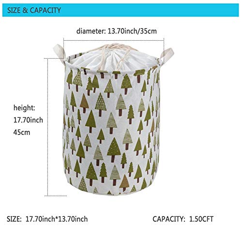 HeyToo 17.7in Drawstring Waterproof Foldable Laundry Hamper,Dirty Clothes Laundry Basket,Handle Linen Bin Storage Organizer for Toy Collection Tree
